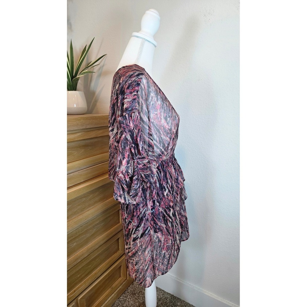 IRO Buoux Dress Metallic Ruffle Tiered Flutter Sleeve Pink Black Parisian 34 - Picture 3 of 10
